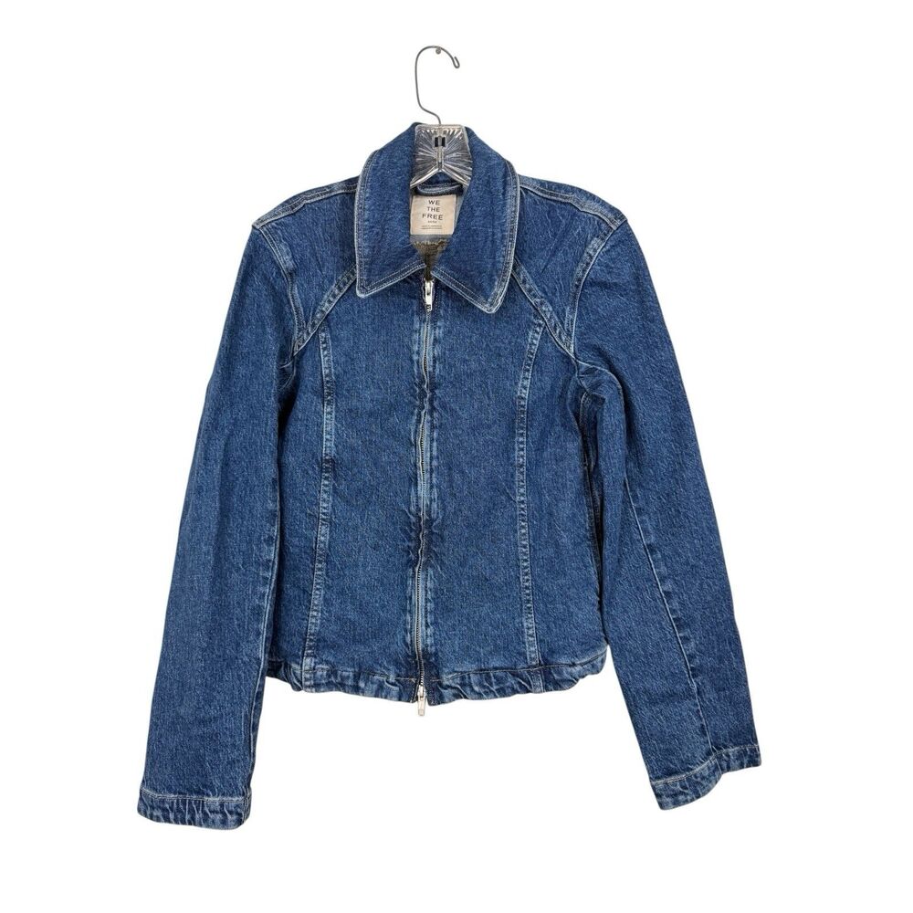 We The Free People OB2375854 Women Sz Medium Dark Blue River Denim Jean Jacket